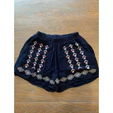 Short Azul Bordado Bien Suelto Talle Small Importado