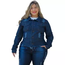 Jaqueta Plus Size Jeans Destroyed Feminino Moda Inverno