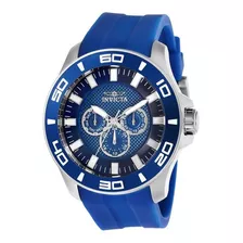 Reloj Pulsera Invicta Pro Diver 28003 De Cuerpo Color Plateado, Analógico, Para Hombre, Fondo Azul, Con Correa De Silicona Color Azul, Agujas Color Blanco Y Plateado, Dial Blanco Y Plateado, Subesfera