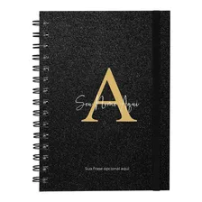 Caderno Plus Personalizado Glitter Preto Cores 14x20 Cm