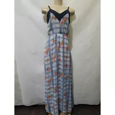 Vestido Longo Xadrez Florido Azul Ana Gonçalves M Bom Estado