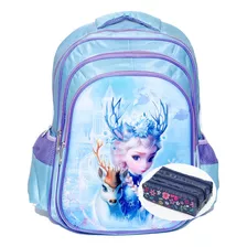 Mochila Infantil Escolar Menina Frozen + Brinde Estojo