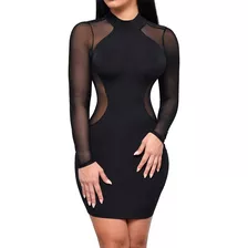 Mini Vestido Ajustado De Manga Larga Para Mujer Corto 