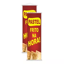 Kit 2 Banners Pastel Frito Na Hora Comida Vermelho 100x30cm