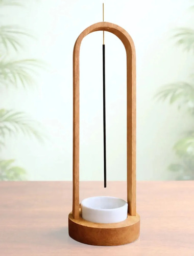 Incensário De Mesa Porta Incenso Madeira Invertido Queimador Marrom Design Aura Não Cai Cinza