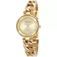 Relógio Seculus Feminino Elos Dourados Casual Luxo 77100lps