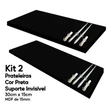 Kit 2 Prateleira Preta Mdf 30x15 Suporte Invisível Decoração
