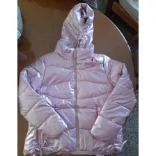 Campera Puffer Inflable Rosa Con Capucha Desmontable