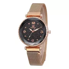 Relógio Feminino Flor Brilhante Steel Pulseira Magnétic Imã 