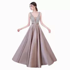 Vestido De Fiesta De Noche Elegante Con Pedrería Y Satín