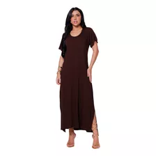 Vestido Longo Manga Curta Liso Dia A Dia Evangelica Casual