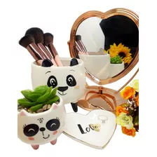 Organizador De Maquiagem E Acessórios De Cerâmica Panda
