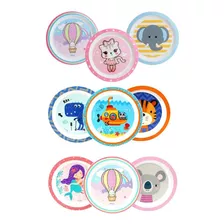 Kit Prato Infantil Divertido Para Bebe E Criança Clingo Cor Colorido Variado Personagem Sereia/ Coala/ Balao