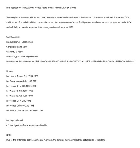 4 Inyectores De Combustible For Honda Acura Integra Accord Foto 2