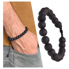 Pulseira Bolinhas Miçanga Preta Fosco Matte Masculina Femini