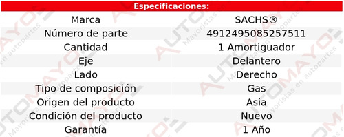 Un Amortiguador Gas Delantero Derecho Sachs Optra 06-10 Foto 2