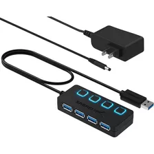 Hub Sabrent, Usb 3.0 De 4 Puertos, Con Iluminuacion Led