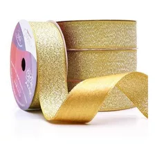 10 Metros Fita Cetim Lurex Brilho 22 Mm, Artesanato Atacado Cor Dourado