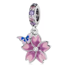 Charm Dije Plata Flor Purpura Con Mariposa / Todojoyas