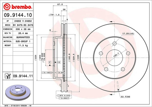 Kit-4 Discos Freno Dodge Durango 5.7l V8 04/06 Brembo Foto 2