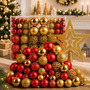 Kit 100 Bolas + Estrela Pendentes P/ Decoração Árvore De Natal Bolinhas Dekasa Premium Lisas/foscas/glitter - Mesclado Vermelho E Dourado Multicolor
