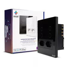 Interruptor Touch 4x4 Wifi 4 Botões Com Tomada Alexa Google Cor Preto