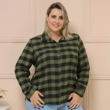 Blusa Moda Feminina Plus Size Desenho De Xadrez Manga Longa