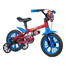 Bicicleta De Passeio Nathor Marvel Spider Man Spider-man Aro 12 Freio Tambor Cor Azul/vermelho/preto Com Rodas De Treinamento