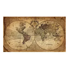 Vinilo Poster Mapa Mundial Vintage 86cm Por 55 Cm.