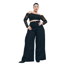 Jean Doble Maxi Wide Leg Rigido Negro Mujer Talles Grandes