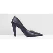Zapatos Stilettos De Cuero Negro- Marca Maria Cher Número 39