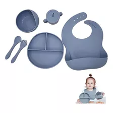 Kit Alimentación Bebe Niño Vajilla Silicona Plato Babero X 8