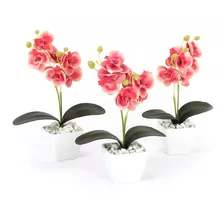 Vaso De Flor Artificial Orquídeas Decorativas Kit Com 3