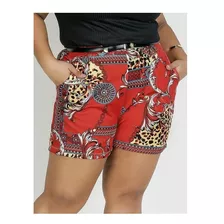 Shorts Com Bolsos Abstrato Plus Size