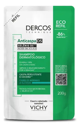 Shampoo Anticaspa Cabelos Normais A Oleosos, Dercos Ds Vichy, 200g