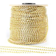 Corrente Strass Cristal - Ss12 3mm - Dourado - Rolo 100 Mts