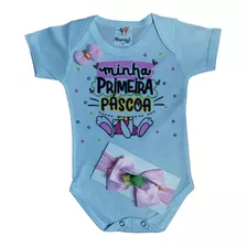 Roupa Mesversario Primeira Páscoa Body E Laço Bebe Menina