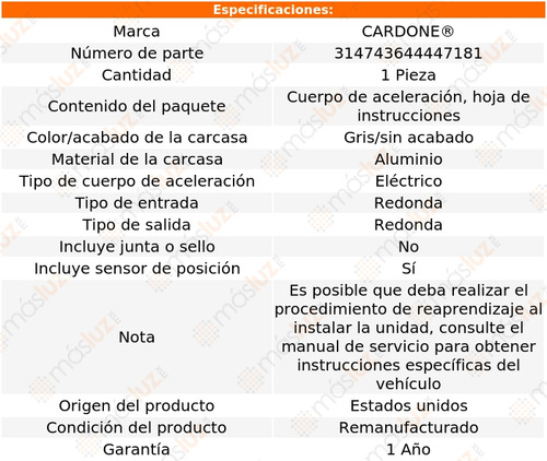 1- Cuerpo Aceleracin Elec Veracruz V6 3.8l 07/12 Cardone Foto 5