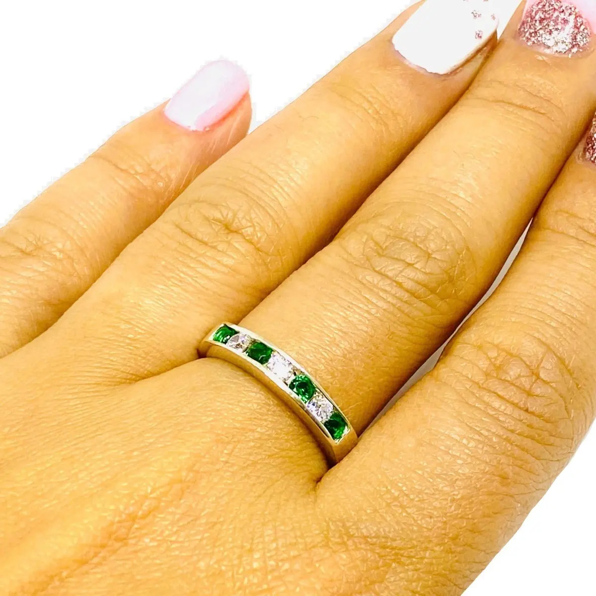 Anillo Medio Sinfin Con Piedras  De Plata 925 Ap 166