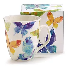 Taza Porcelana Burton & Burton, Mariposas Acuarela, 16 Oz.