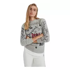 Sweater Gris Desigual M Nuevo Letras