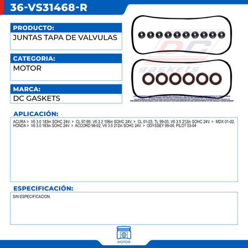 Juntas Tapa De Punteras Honda Accord 1998-2002 V6 3.0 Foto 2