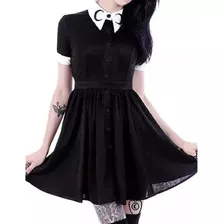 Vestido Con Botones Negros Punk Con Estampado Gótico