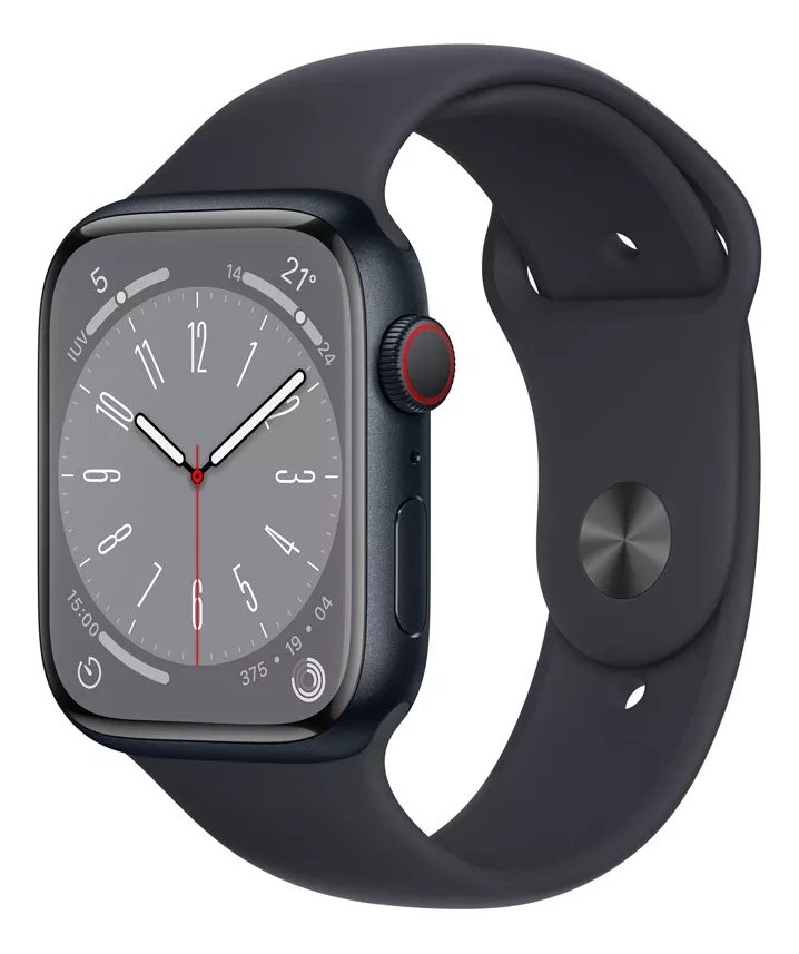Apple Watch Series 8 Gps + Celular - Caja De Acero Inoxidable Color Grafito 45 Mm - Correa Deportiva Color Medianoche - Patrón