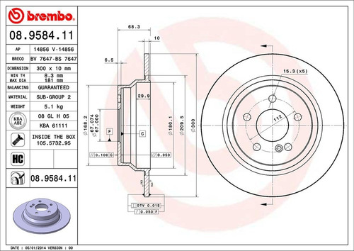 Disco Brembo Mercedes-benz E-class E 240 2004 A 2007 Tra Pza Foto 2