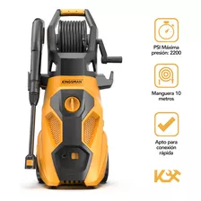 Hidrolavadora Electrica 2200 Psi 2000w Kingsman Color Amarillo Con Negro 120v/60 Hz Accesorios Manguera De 10 Metros Conexion Rapida Boquilla De Pulverizacion Ajustable Lavadora A Presion Tipo Karcher