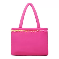 Bolsa De Praia Feminina Atoalhada Pompom Estilo Sacola Zíper