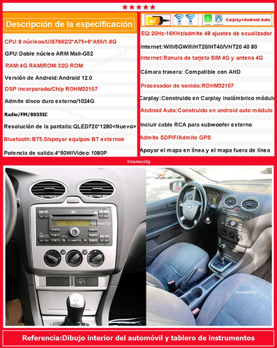  Radio Estreo Pantalla Android Gps Auto Para Focus Manual Foto 5