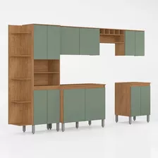 Cozinha Modulada 7 Peças 12 Portas Victória Carval/menta Ma Cor Carvalho Americano/menta