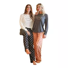 Pijama Mujer Invierno Manga Larga Estampado Pantalon 